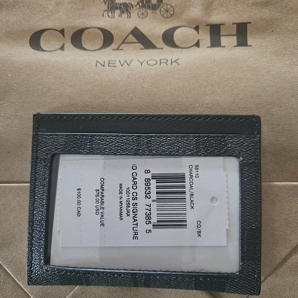 NWT Coach Slim ID Card Case In Signature Canvas/ Characoal/ Black - Picture 2 of 2